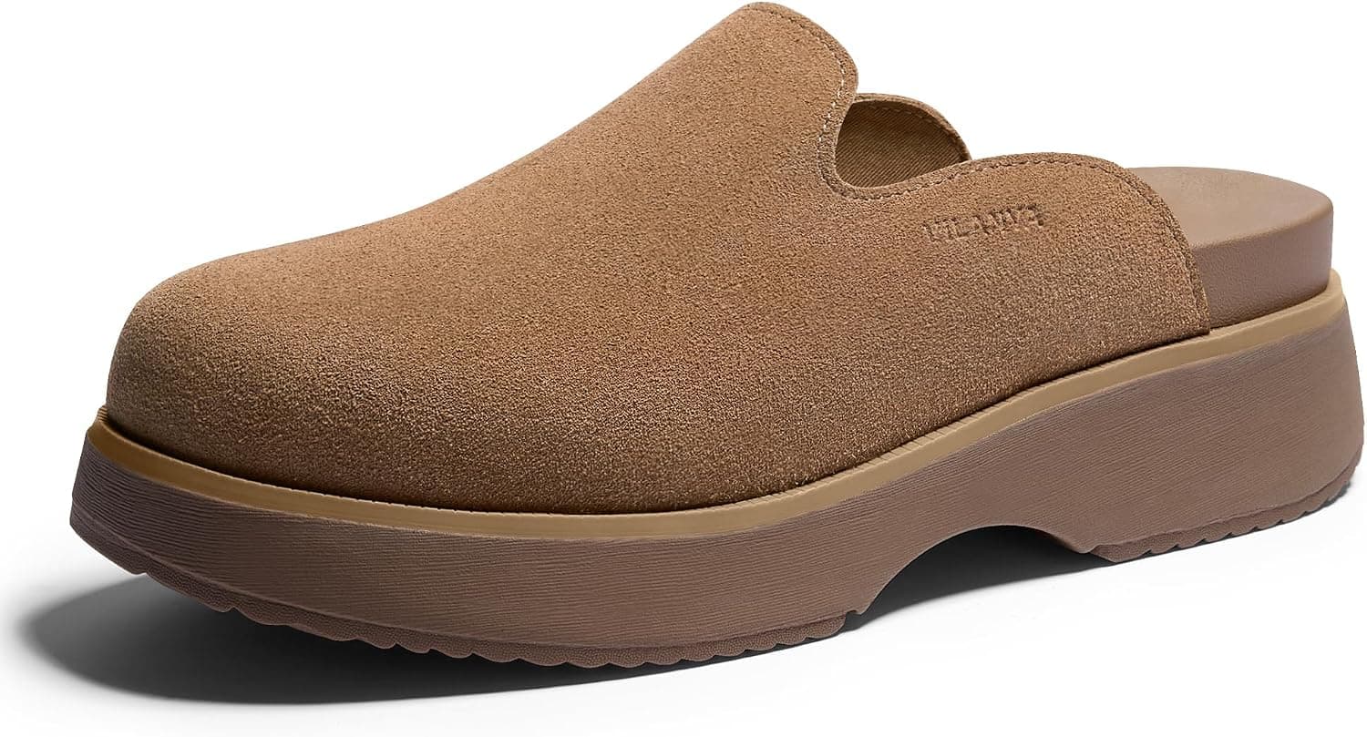 Vilanva Women's Suede Platform Clogs, Closed-Toe Slip-On Mule Shoes with Comfort Footbed, Casual Clogs for Everyday Wear