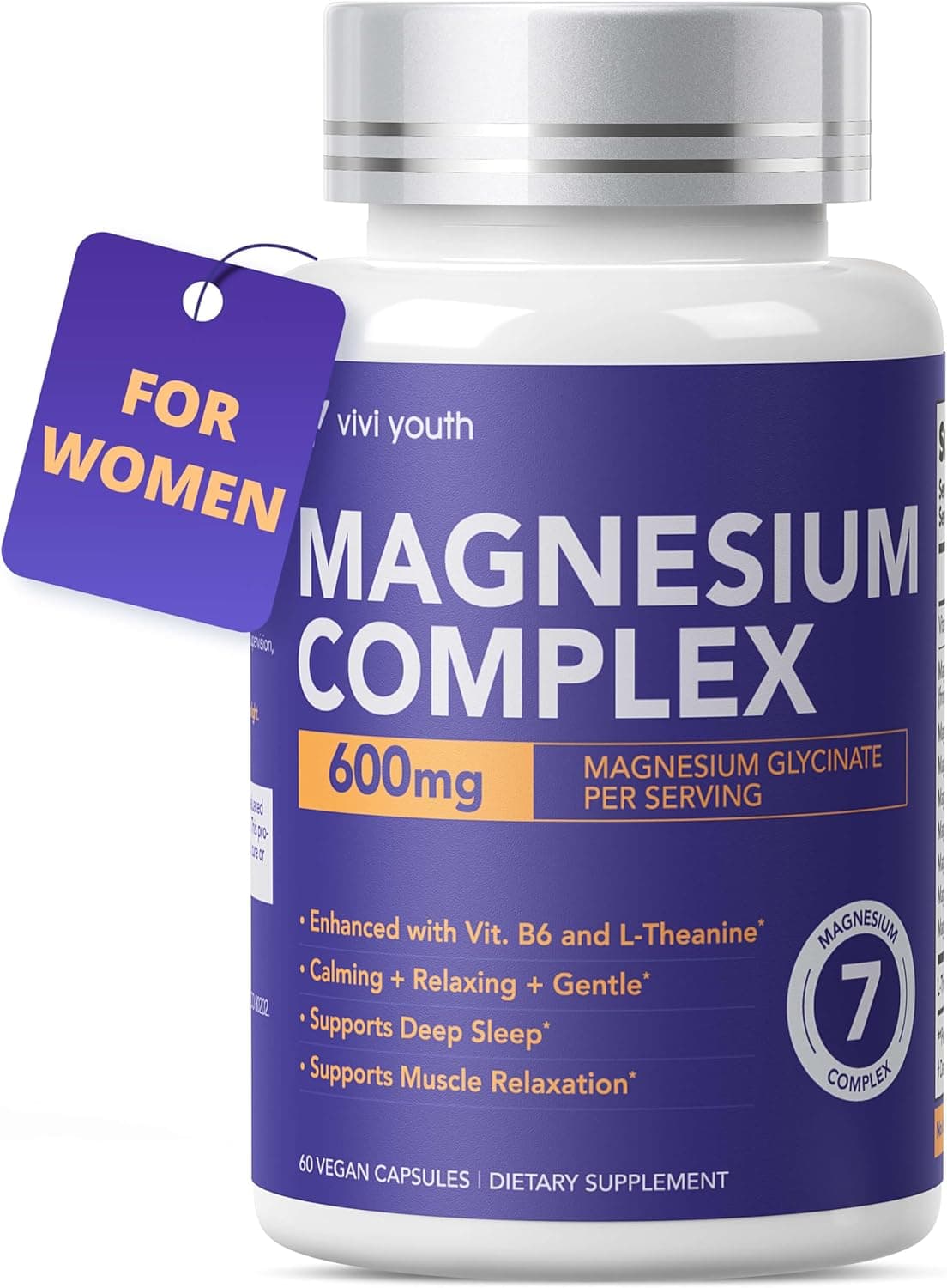 Magnesium 7 Complex for Women with 600mg Glycinate, 60 Capsules