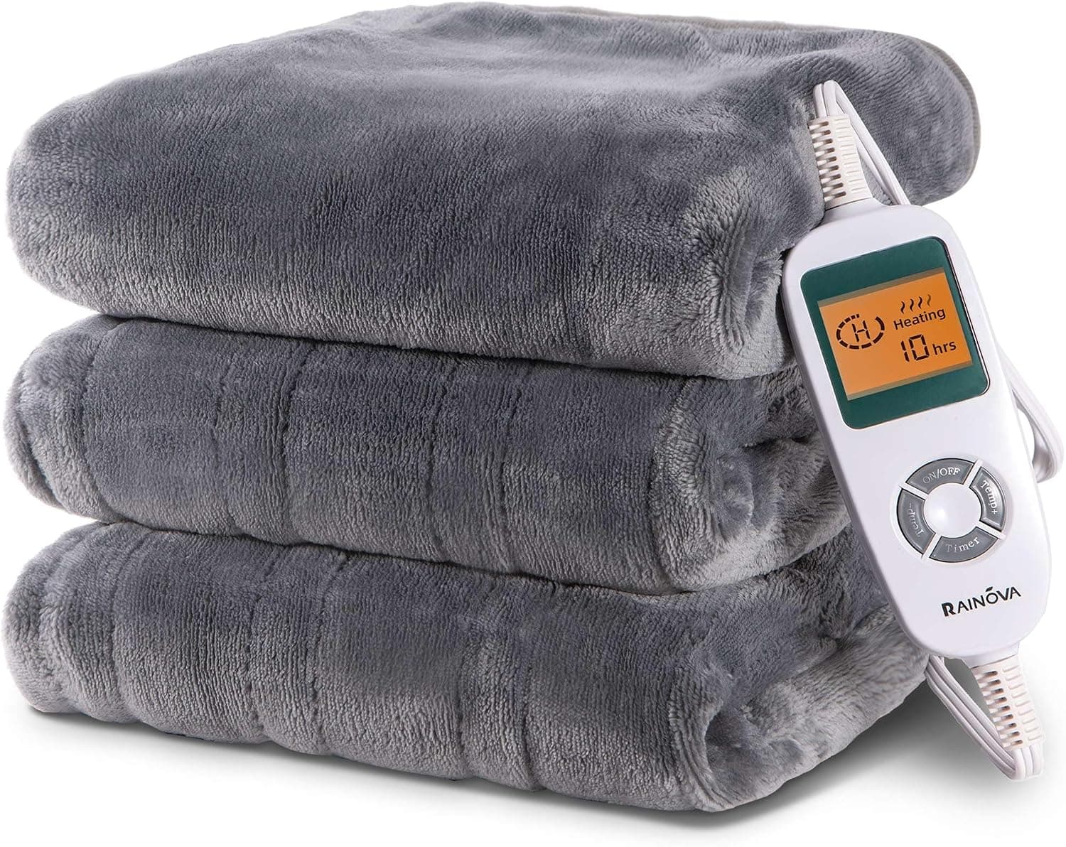 RAINOVA Heated Electric Throw Blanket, Gray, 90''x100''