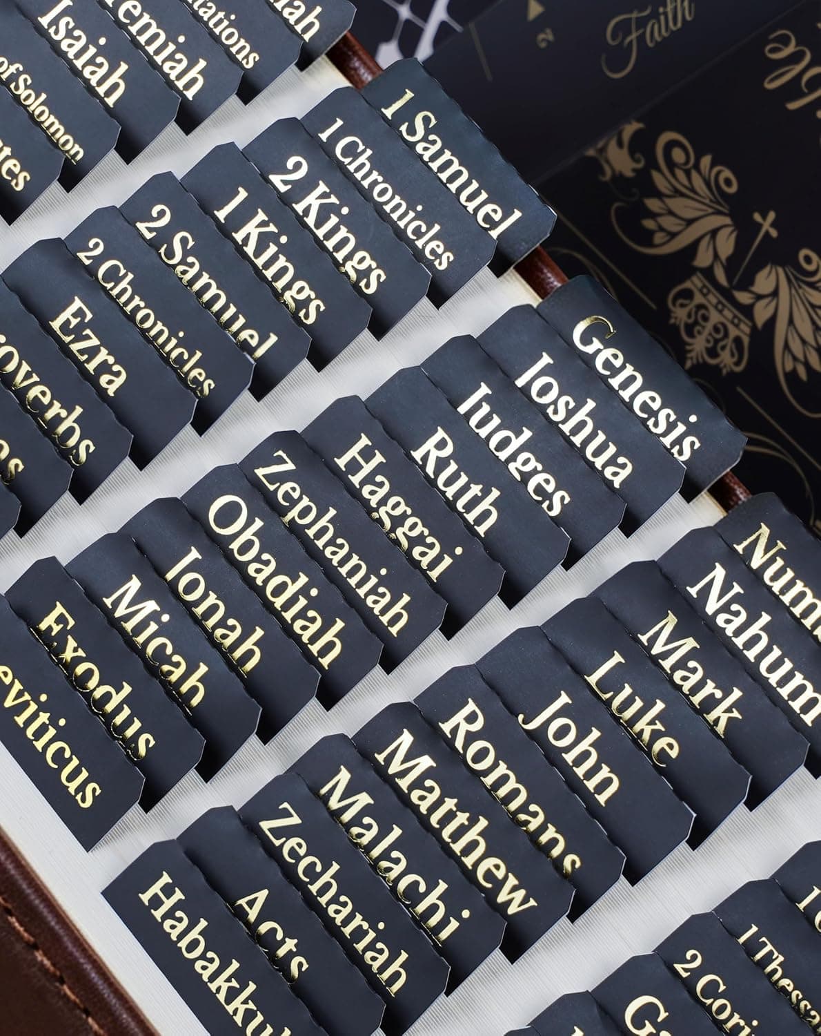 Bible Tabs, Large Print Laminated Bible Tabs with Gold Foil Lettering | 66 Bible Books, 24 Blank Tabs, Laminated Finish, Gold Foil Lettering, Large Print Design, Easy to Read and Apply