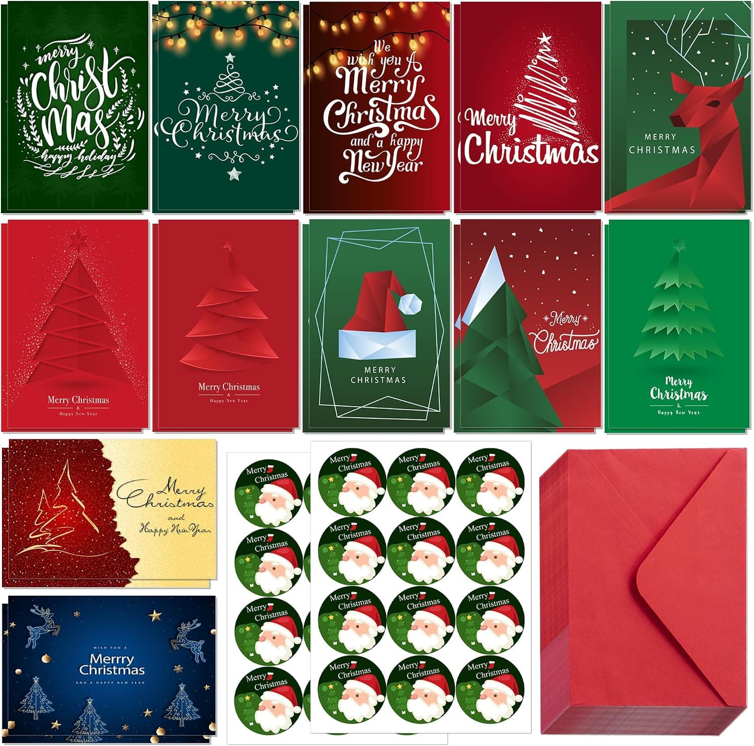 HSHFAMIIY Christmas Cards, 24 Pcs Christmas Cards with Envelopes & Stickers