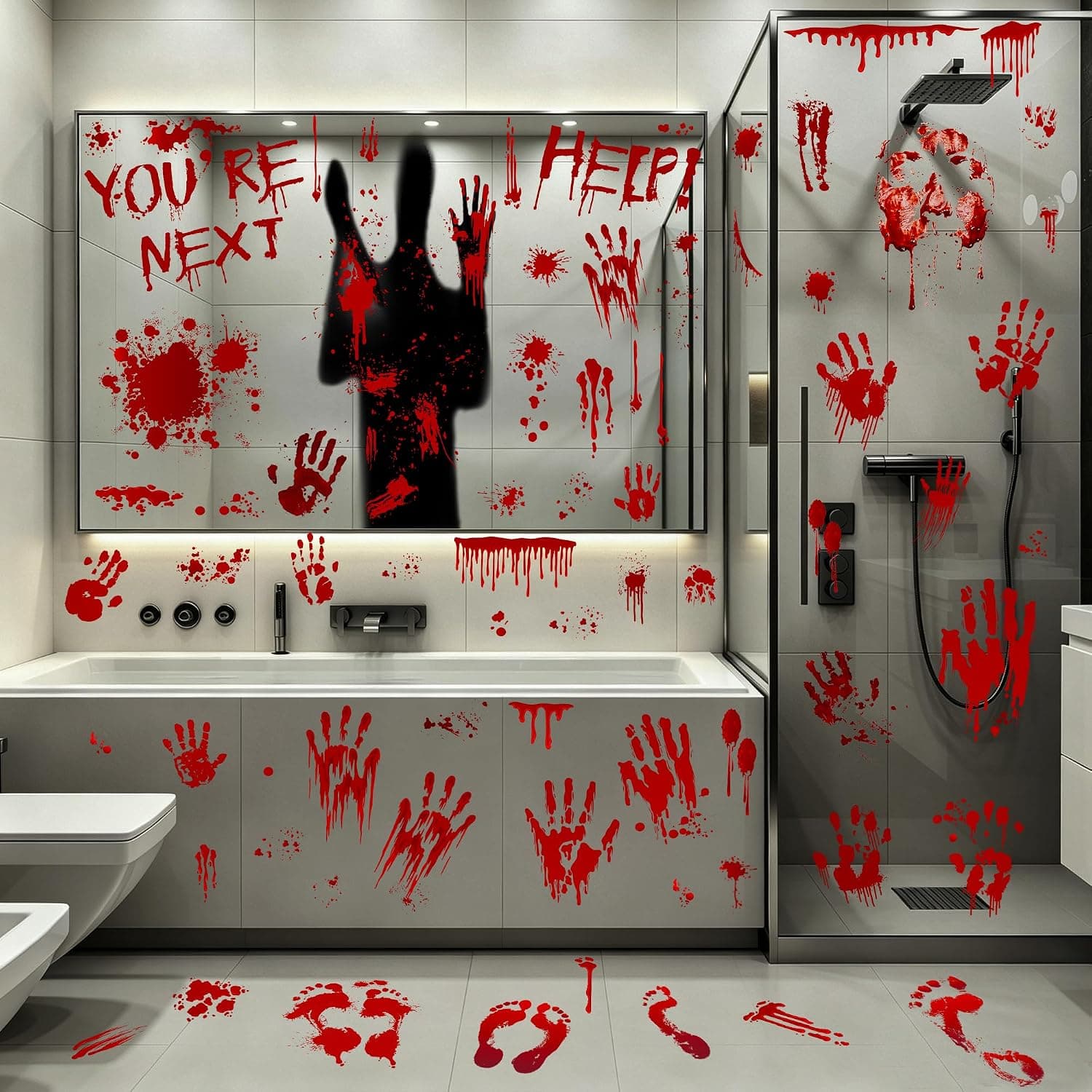 67PCS Bloody Halloween Decor, Handprint Halloween Window Clings for Home