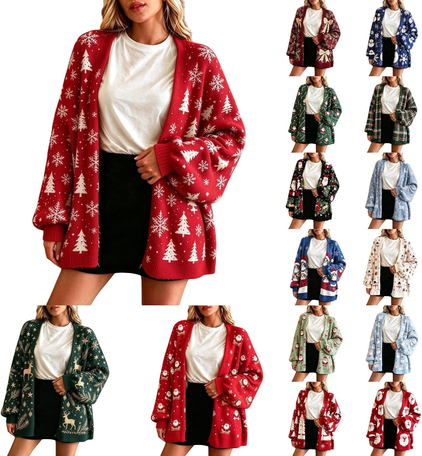 Christmas Sweaters for Women Light Weight Santa Graphic Open Front Cardigan