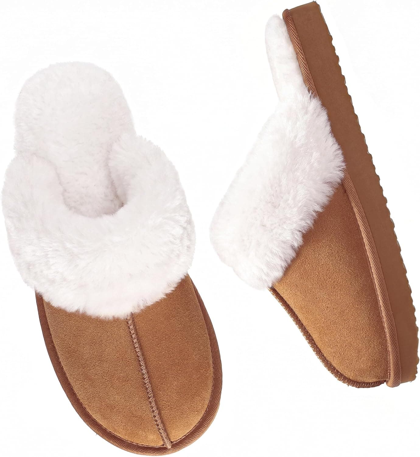 OOW Fuzzy Slippers for Women Cozy Faux Fur House Shoes Memory Foam Slippers
