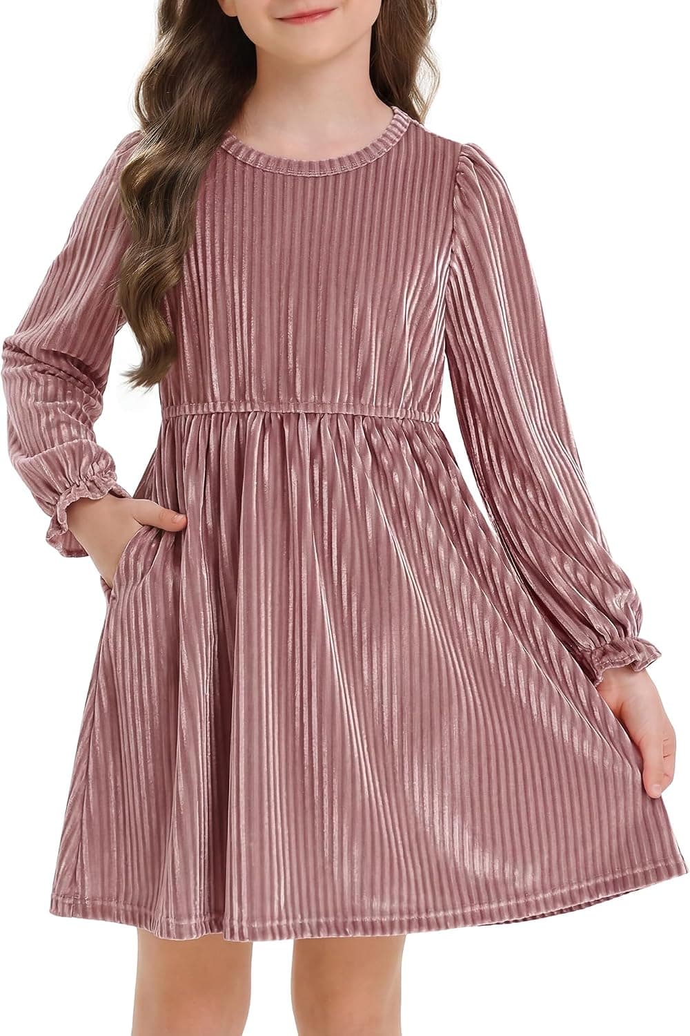 Stelle Girls Long Sleeve Velvet Dress with Pockets 5-15 Years