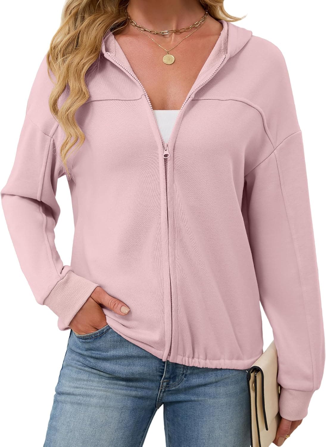 Quenteen Zip Up Hoodie for Women Fall Lightweight Hooded Sweatshirt