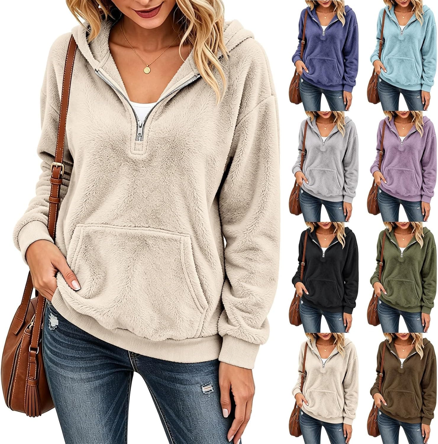 Nantdog Sherpa Quarter Zip Fleece Pullover for Women 1/4 Zip Teddey Sweater