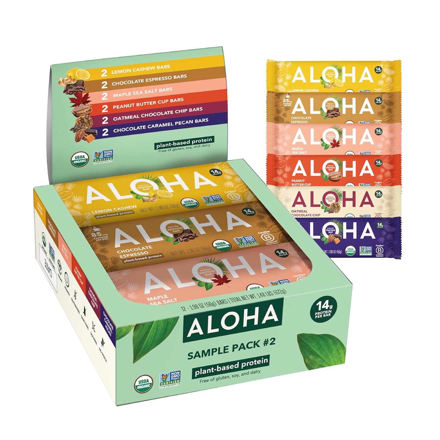 ALOHA Organic Plant Based Protein Bars | 6 Flavor Variety Pack, 12 Count