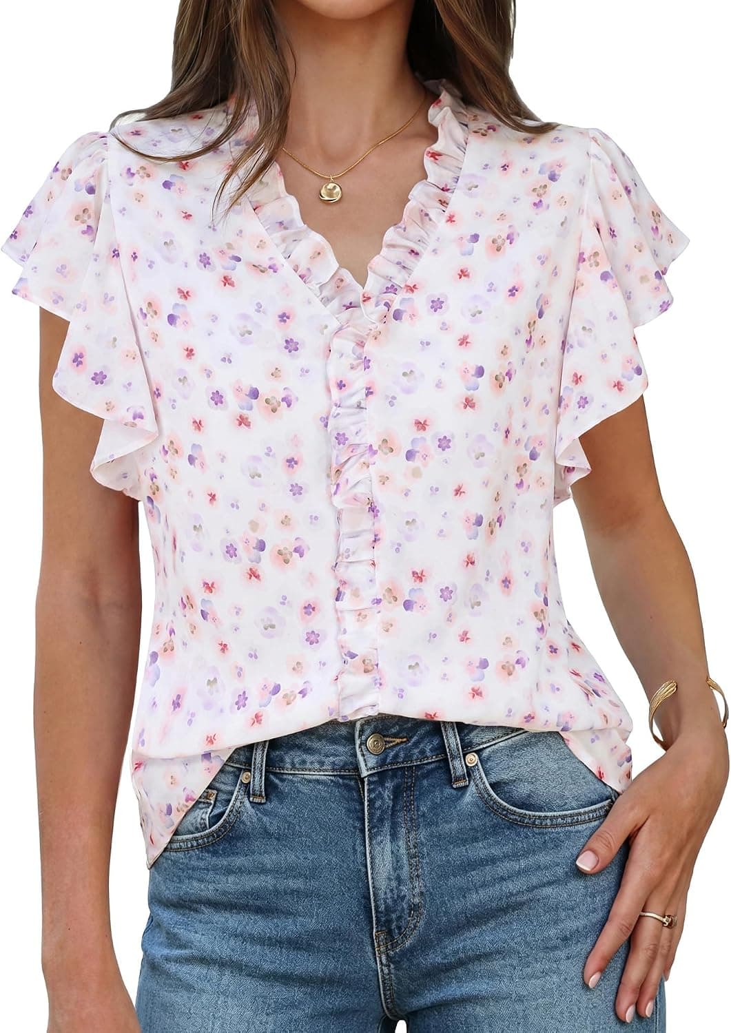 GRACE KARIN 2026 Womens Boho Tops Dressy Casual Ruffle Chiffon Blouses