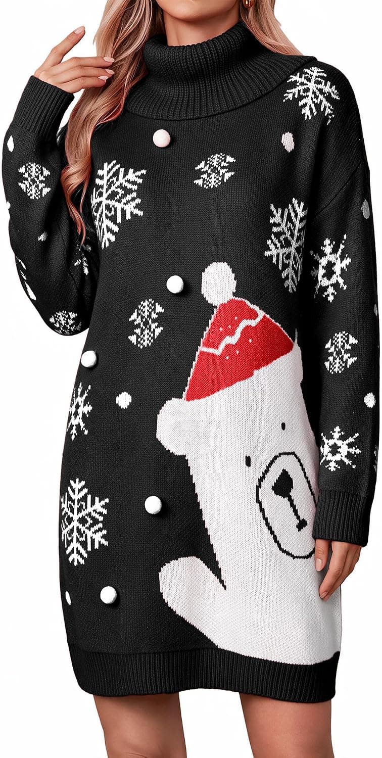 SunnyMelody Womens Christmas 2026 Fall Winter Turtleneck Sweater Dress