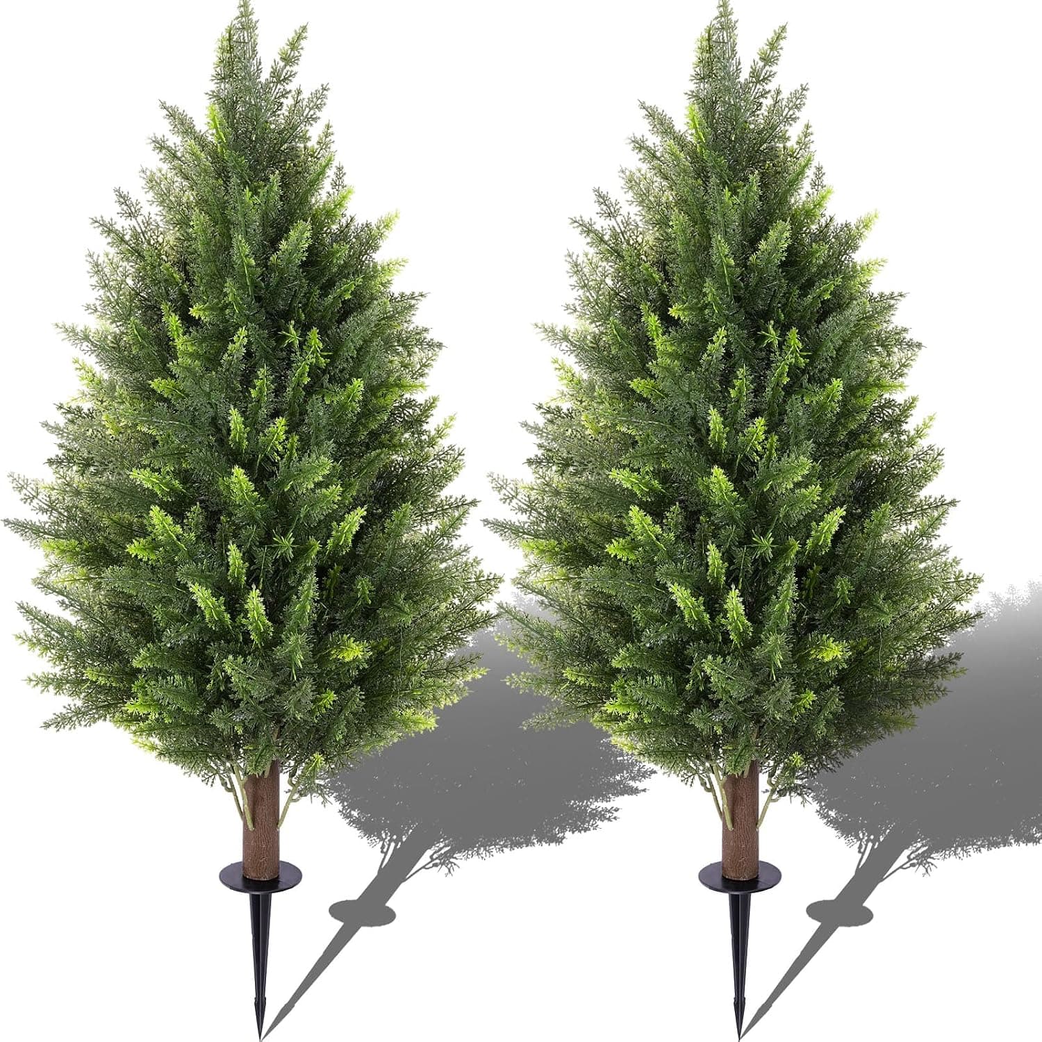 2Pack 3Ft Artificial Cedar Topiary Trees UV Resistant Shrubs with Spike