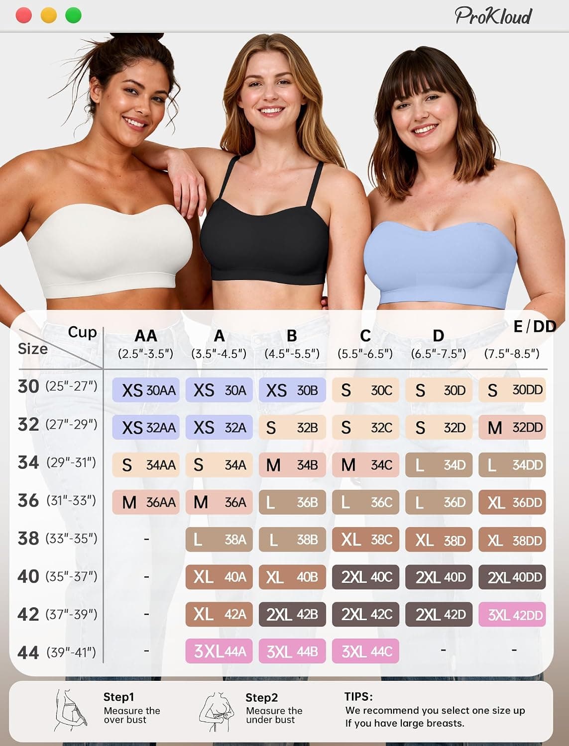 ProKloud Strapless Push Up Bras for Women Wireless Non-Slip Bandeau Bra