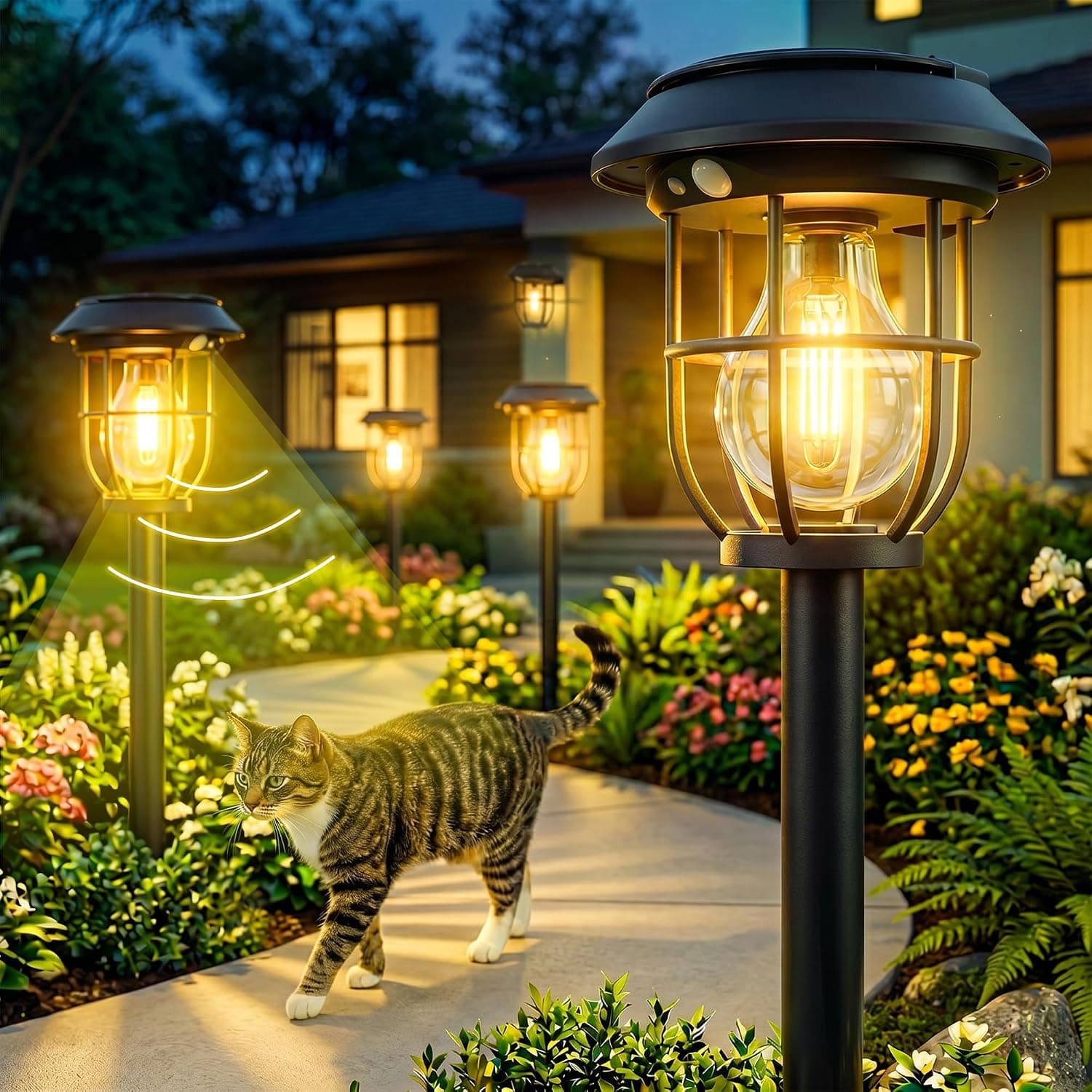 Solar Lights Outdoor, 6 Pack Waterproof LED Pathway Lights with 3 Adjustable Modes, Auto On/Off Lighting for Garden, Yard, Walkway, Driveway, Porch, Hanging on Trees or Tabletop, Warm White