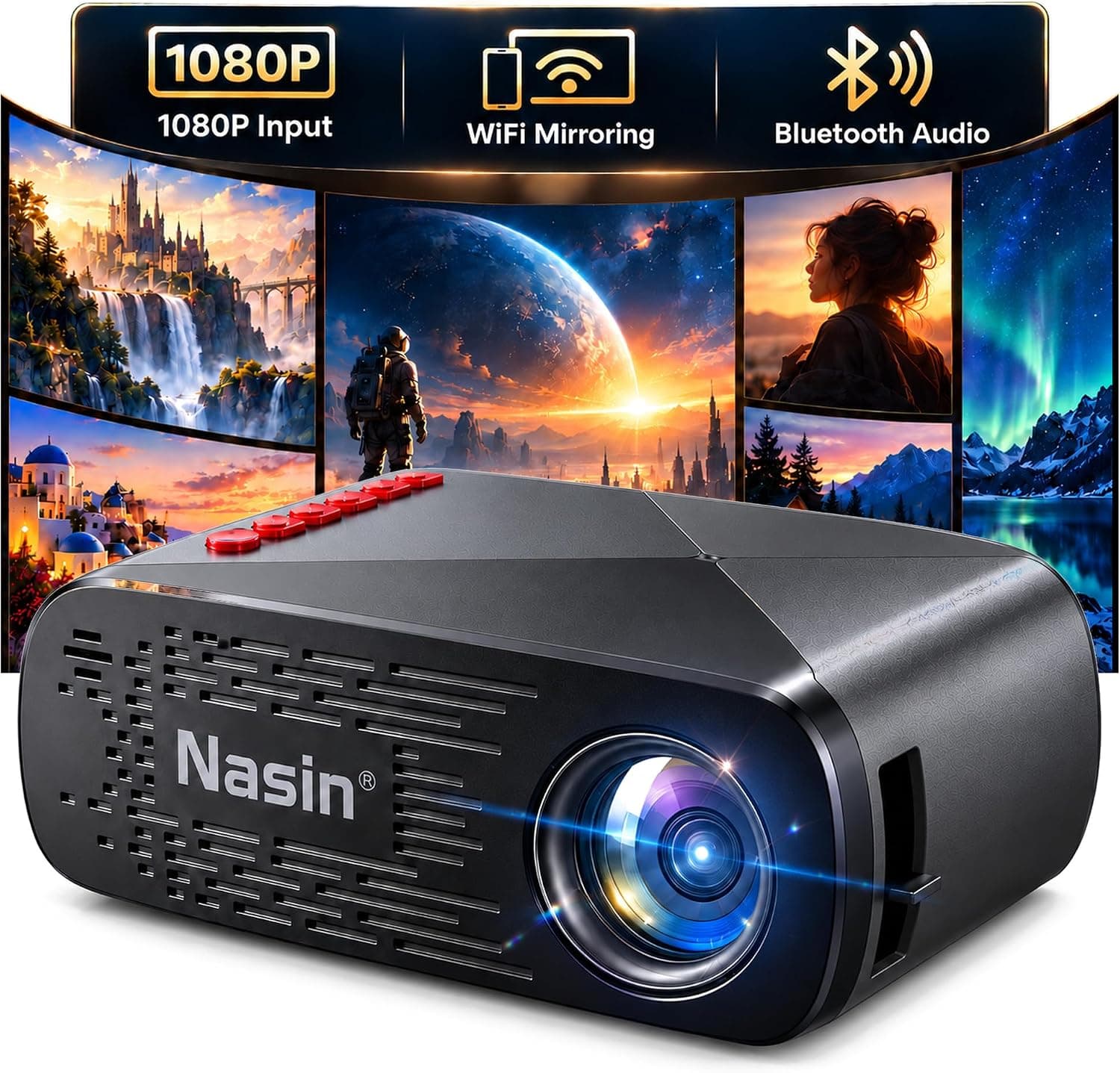 Mini Projector, Nasin Portable Projector with WiFi, Bluetooth, 1080P Input