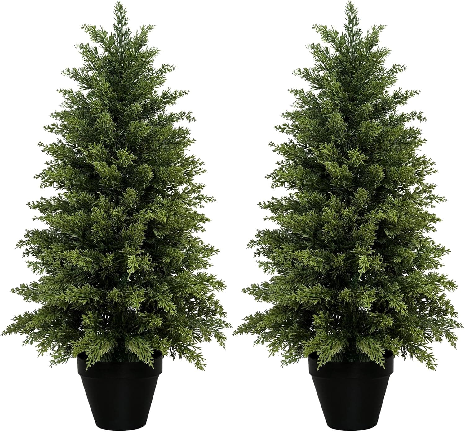2 Pack 3ft Artificial Cedar Trees for Outdoors (UV Resistant), Potted Faux Cedar Topiary Plants for Front Porch, Realistic Evergreen Shrub for Entryway & Patio Decor
