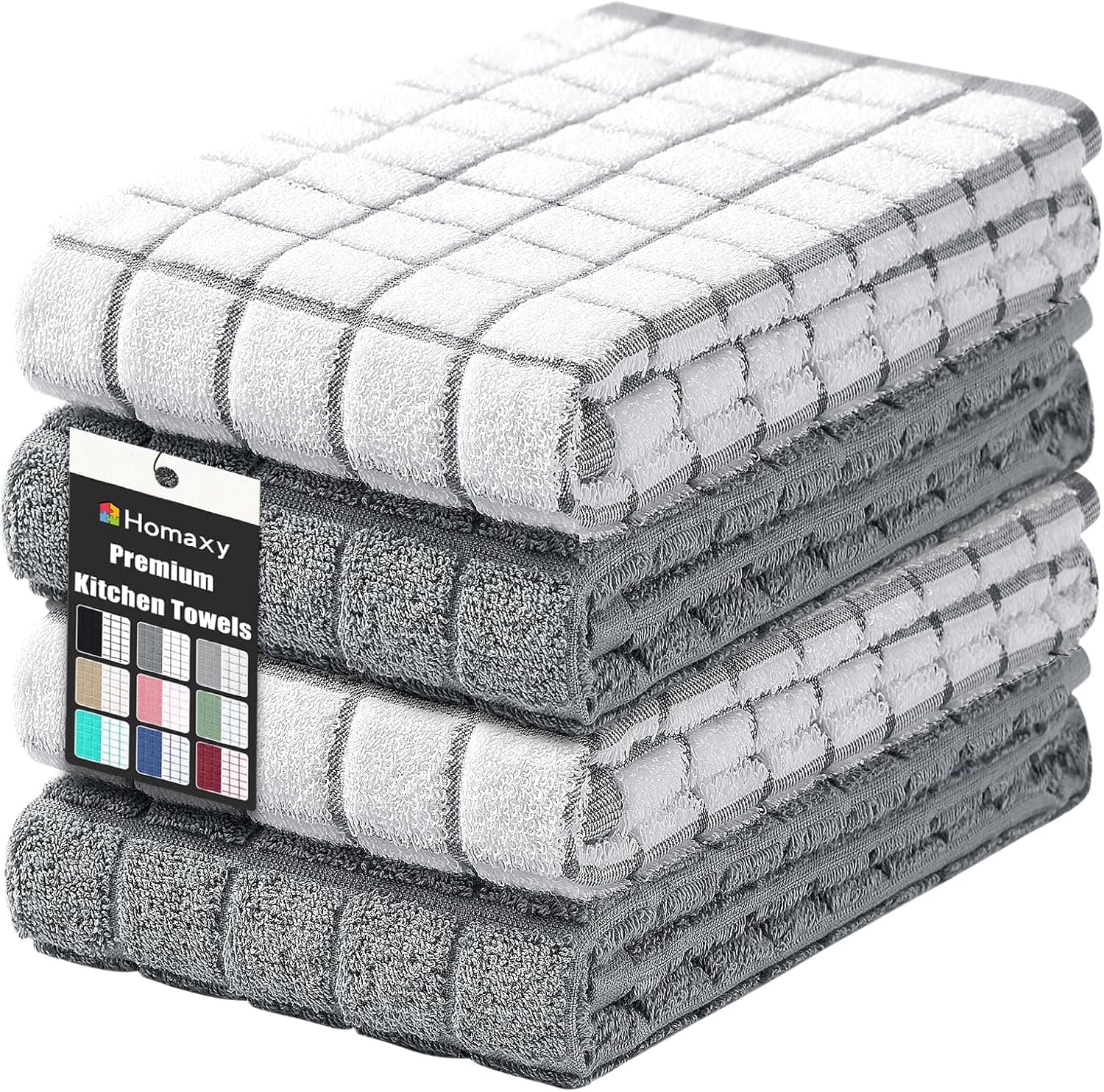 Homaxy Large Premium Cotton Kitchen Towels 16"x 28", 4 Pack, Grey