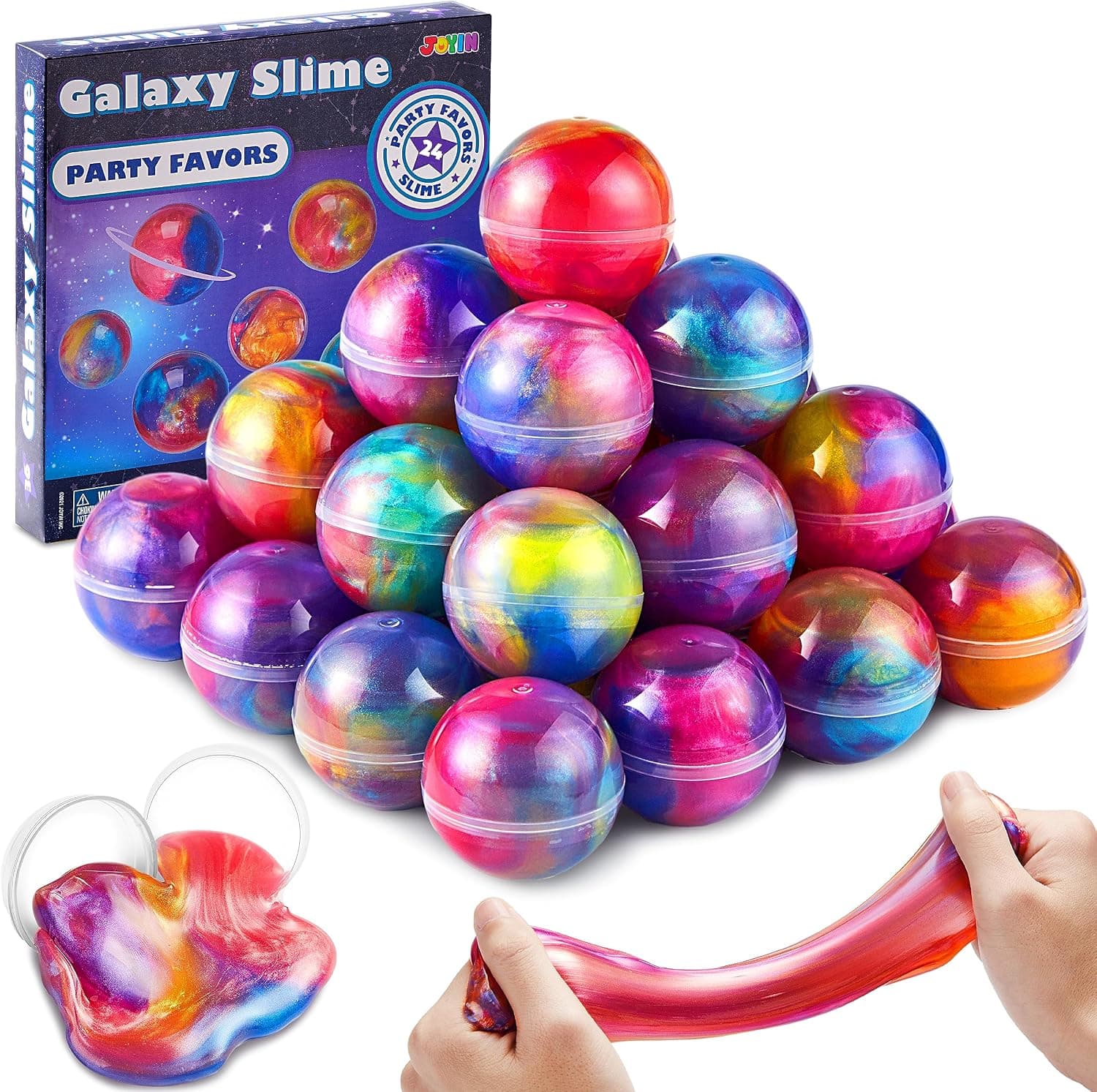 JOYIN Slime Party Favors, 24 Pack Galaxy Slime Ball - Stretchy, Non-Sticky, Mess-Free, Stress Relief, and Safe - Toys for Girls and Boys - Easter, Classroom Reward, Party Supplies, Halloween