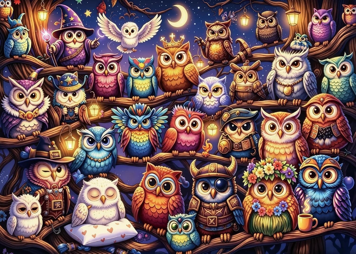 Halloween Owl Family Jigsaw Puzzles Letters on Back for Adults 1000 Pieces