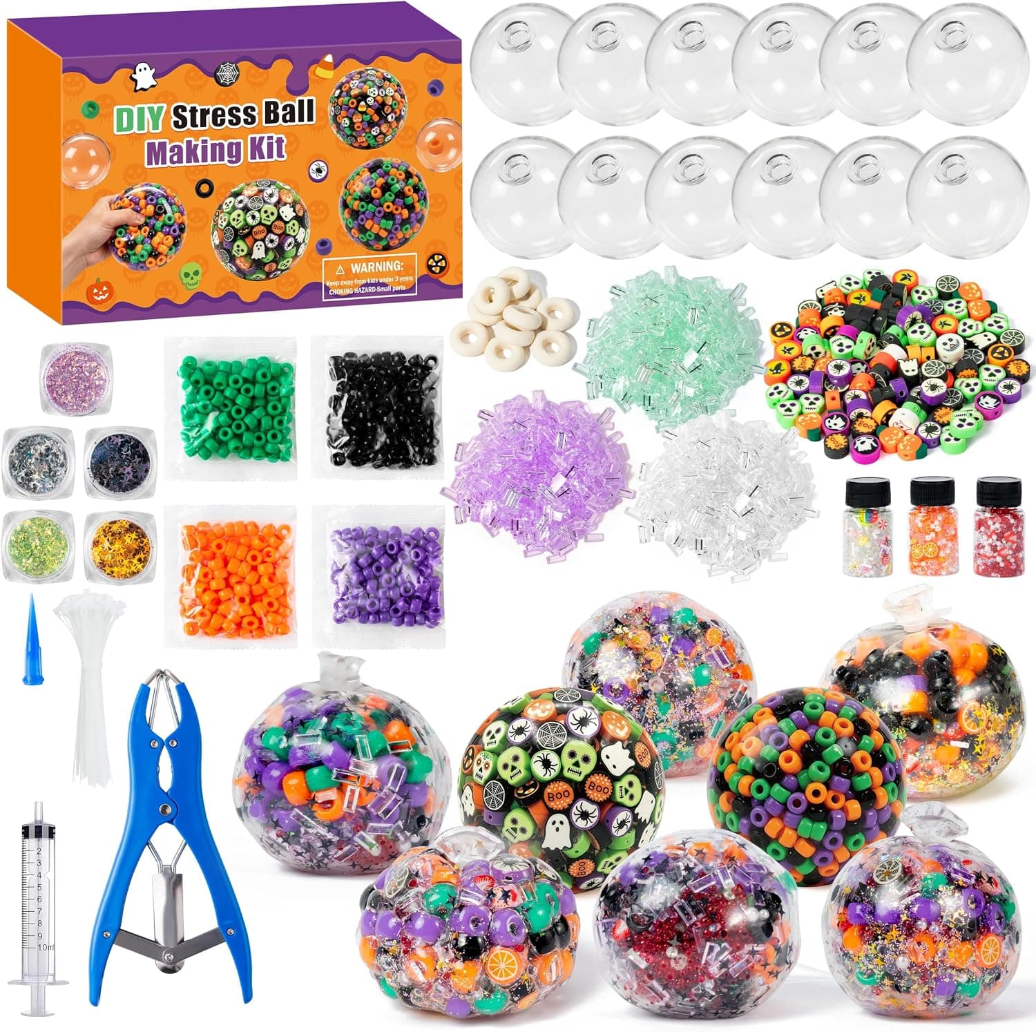 K1tpde 12 Set Halloween DIY Stress Ball Making Kit with Filler for Adults