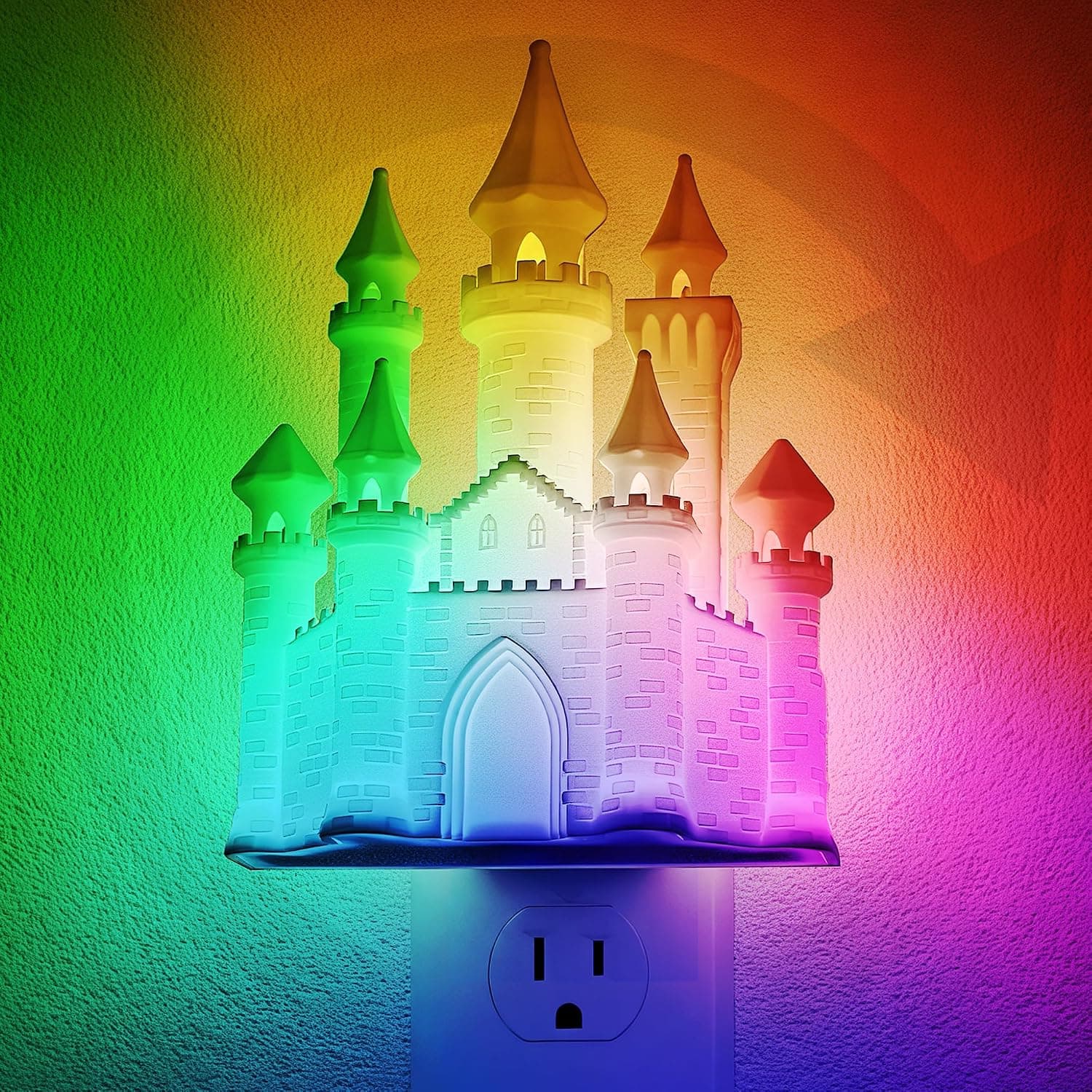 JandCase Night Lights Plug into Wall, 3D Printed Castle RGB Night Light | 10-Color Change Night Light, Dimmable Nightlights with Dusk to Dawn Sensor for Rooms Bathroom Hallway